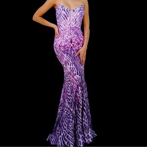Jovani 06450 Lilac Purple Backless Sequin Dress Formal Prom Gown NWT